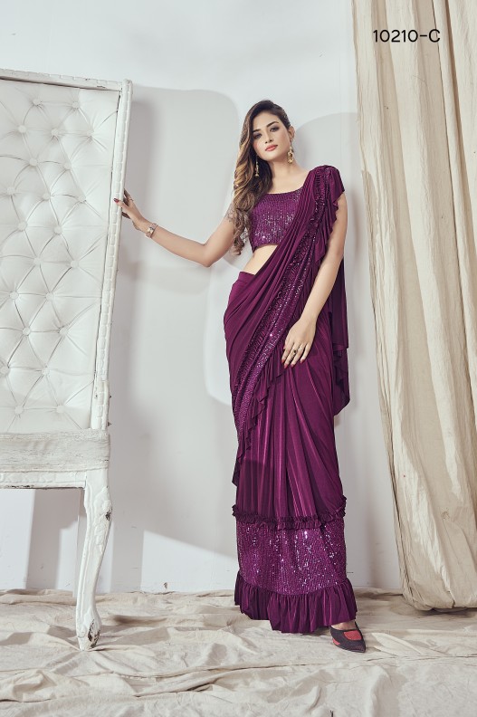 Stylish Imported Fabric Ready To Wear Saree With Heavy Sequince Blouse